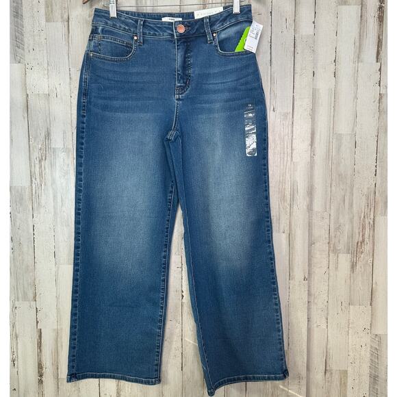NWT Maurices Everflex Jeans Wide Leg 10 Short Petite High Rise Stretch Denim $65 - Picture 1 of 10